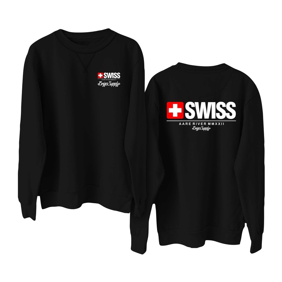 BRIGO Basic Sweatshirt  Swiss II Sweater Crewneck BRIGO Swiss Sablon DTF Fleece Cotton M-XXL (Pria &amp; Wanita) Free stiker&amp;Gantungan Kunci