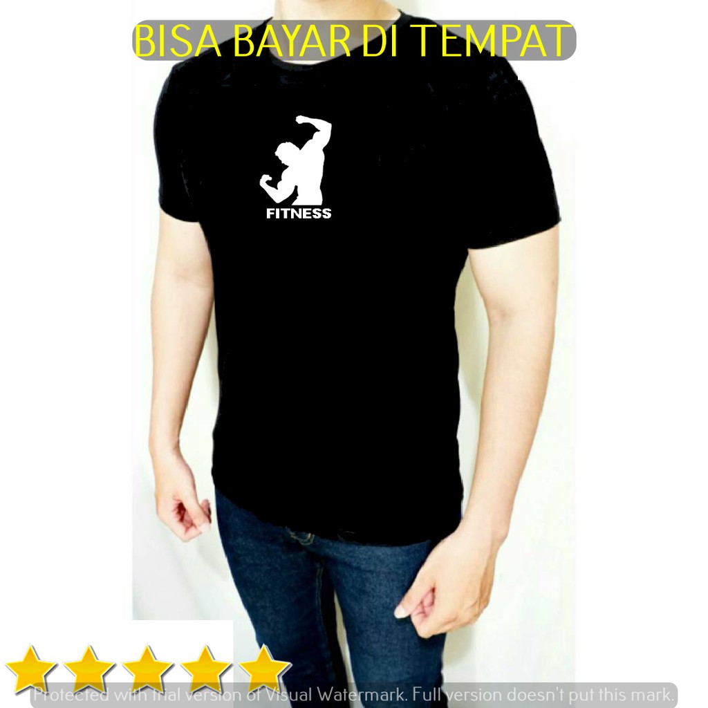 Kaos fitness pria baju gym captain fitness kaos hitam