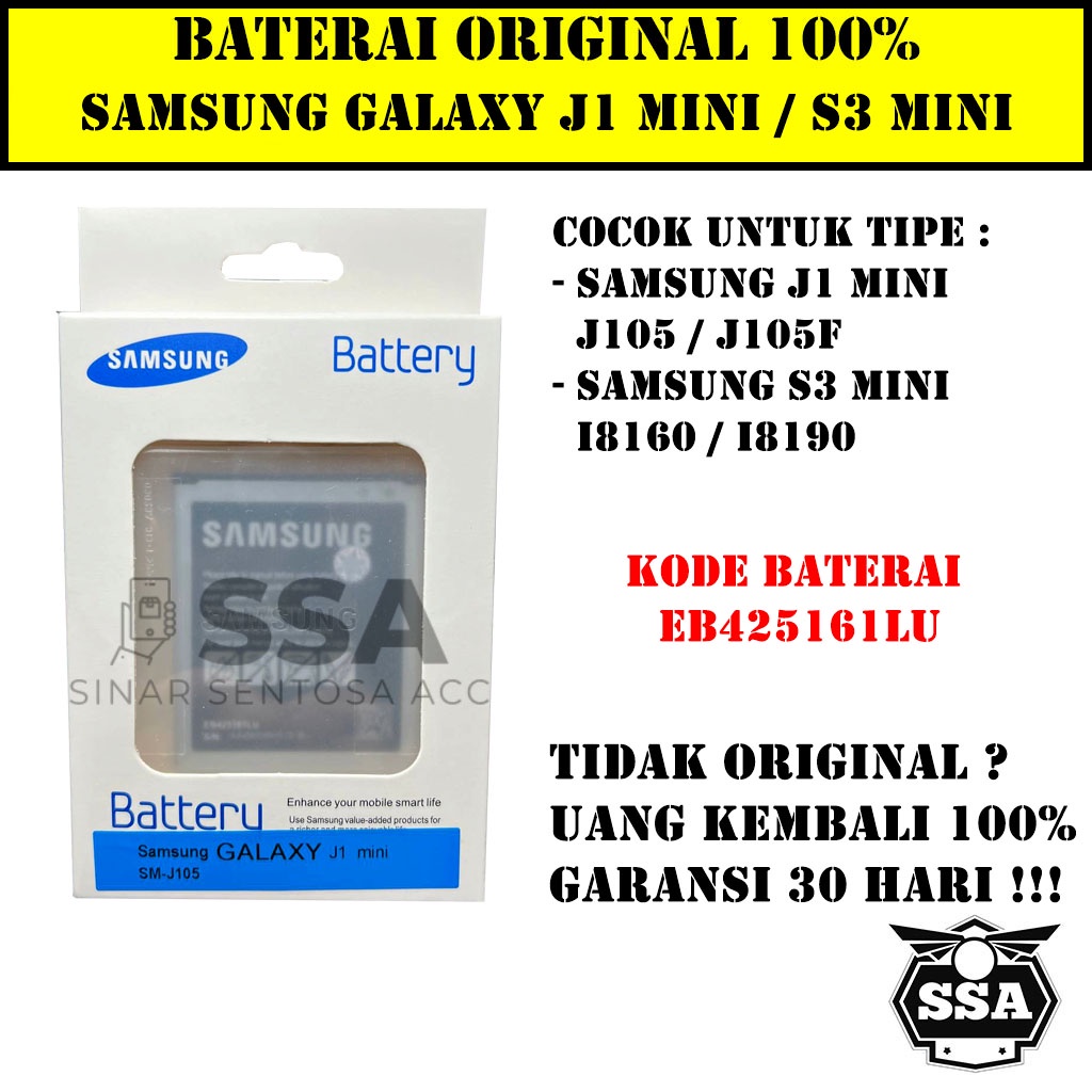 Baterai Original 100% Samsung Galaxy J1 Mini S3 Mini J105 J105F I8160 I8190 Batrai Batu Batre Battery ORI HP Awet Garansi