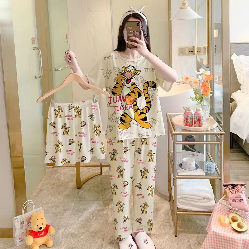 AJW Shop Piyama 3in1 | Piyama Import Dewasa | Setelan Wanita Kekinian | Baju Tidur Wanita Dewasa-Jump Tiger