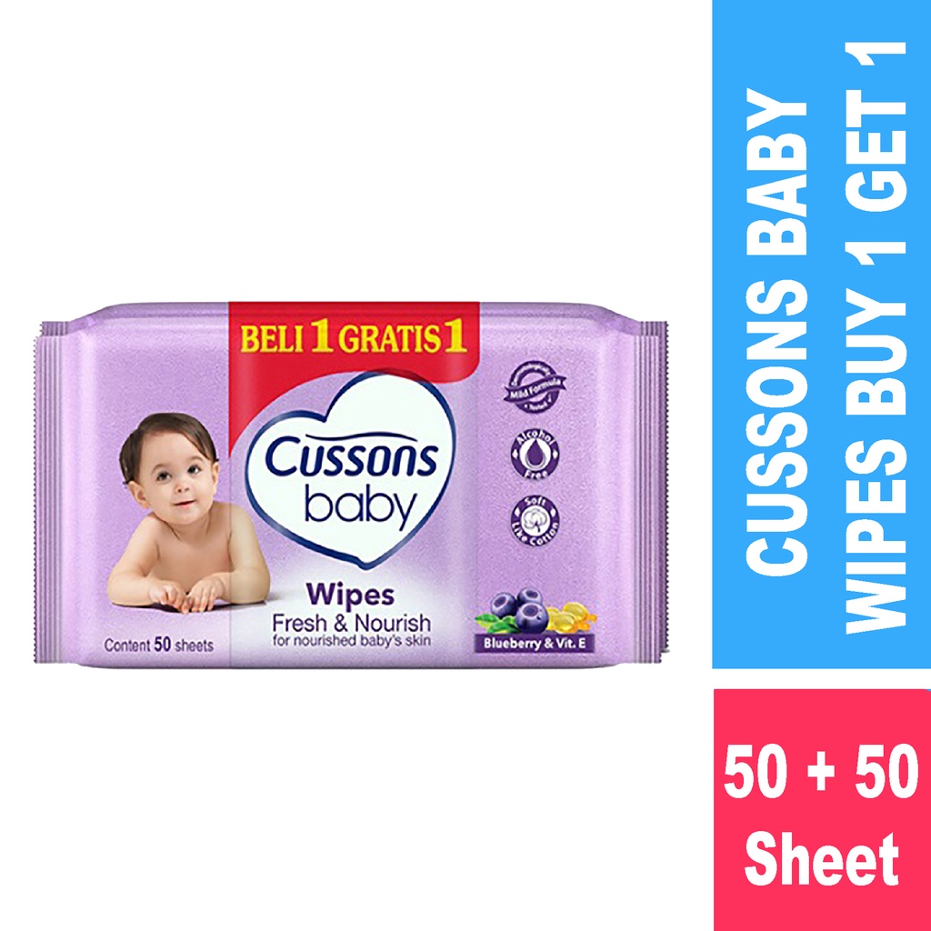 Bisa COD Cussons Baby Wipes Fresh &amp; Nourish Ganti Popok 50's X2 / Cussons Baby Wipes Soft &amp; Smooth Ganti Popok