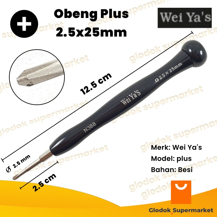 Obeng Plus 2.5 x 25mm Weiyas N388 Diameter 2.5mm Panjang Besi 25mm