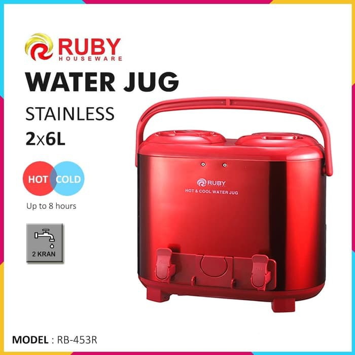 RUBY RB-453R Double Water Jug Color 2x6Lt Stainless - Red