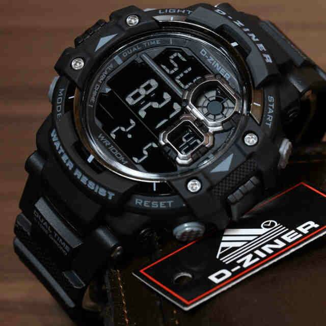 JAM TANGAN PRIA WATERRESIST D ZINER DIGITAL ORIGINAL BLACK SILVER