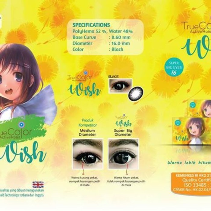 Softlens True Color Wish DIA 16.00mm NORMAL MINUS (-0.25 s/d -3.00) / Soflen Big Eyes/Lensa  Kontak/BS