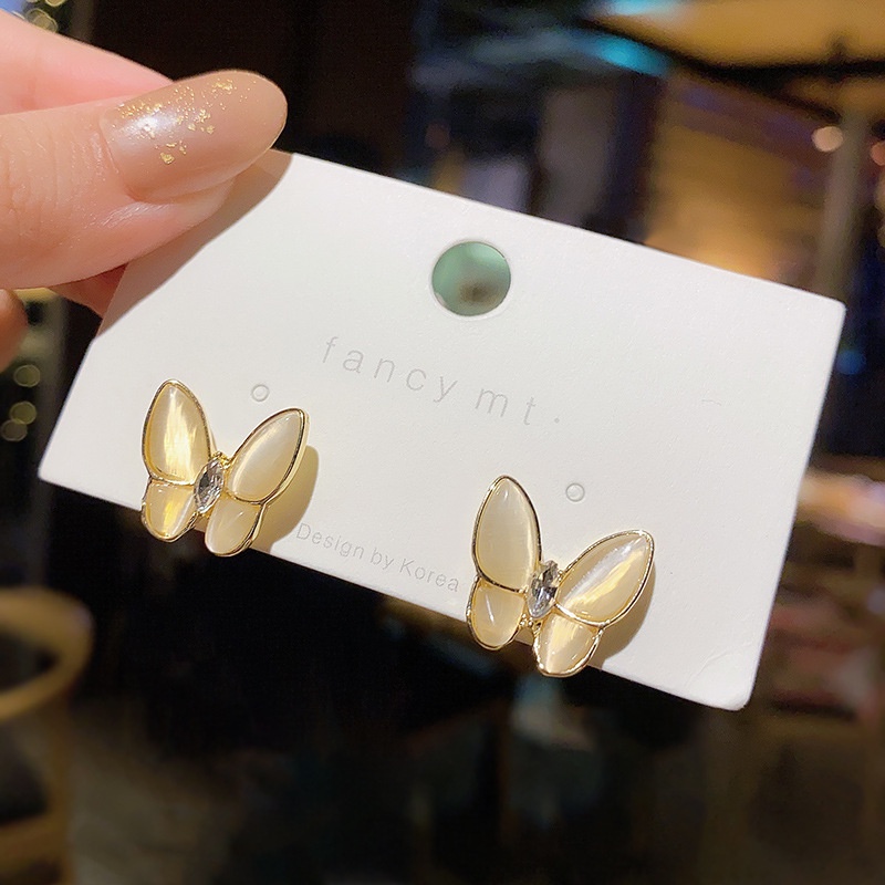 Shuling S925 silver needle Super Fairy Butterfly Earrings Opal Stud Earrings High Sense French Earrings