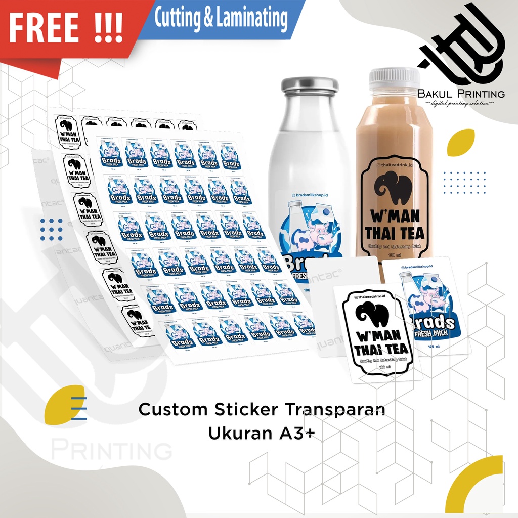 

CETAK STIKER TRANSPARAN A3+ (Free Laminating + cutting)