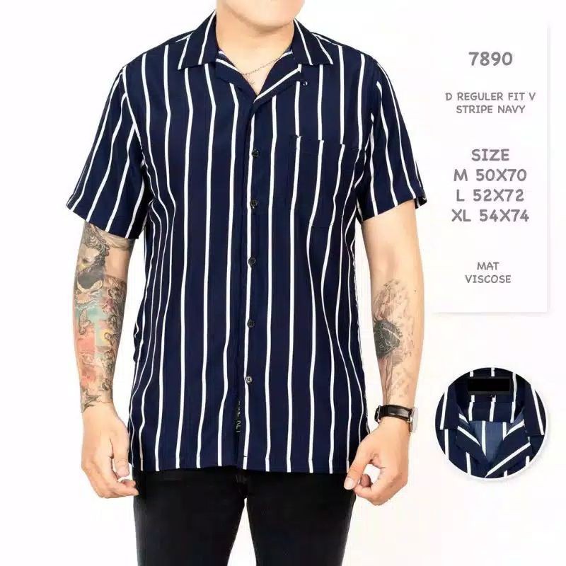 KEMEJA SALUR PRIA STRIPE LENGAN PENDEK COWOK