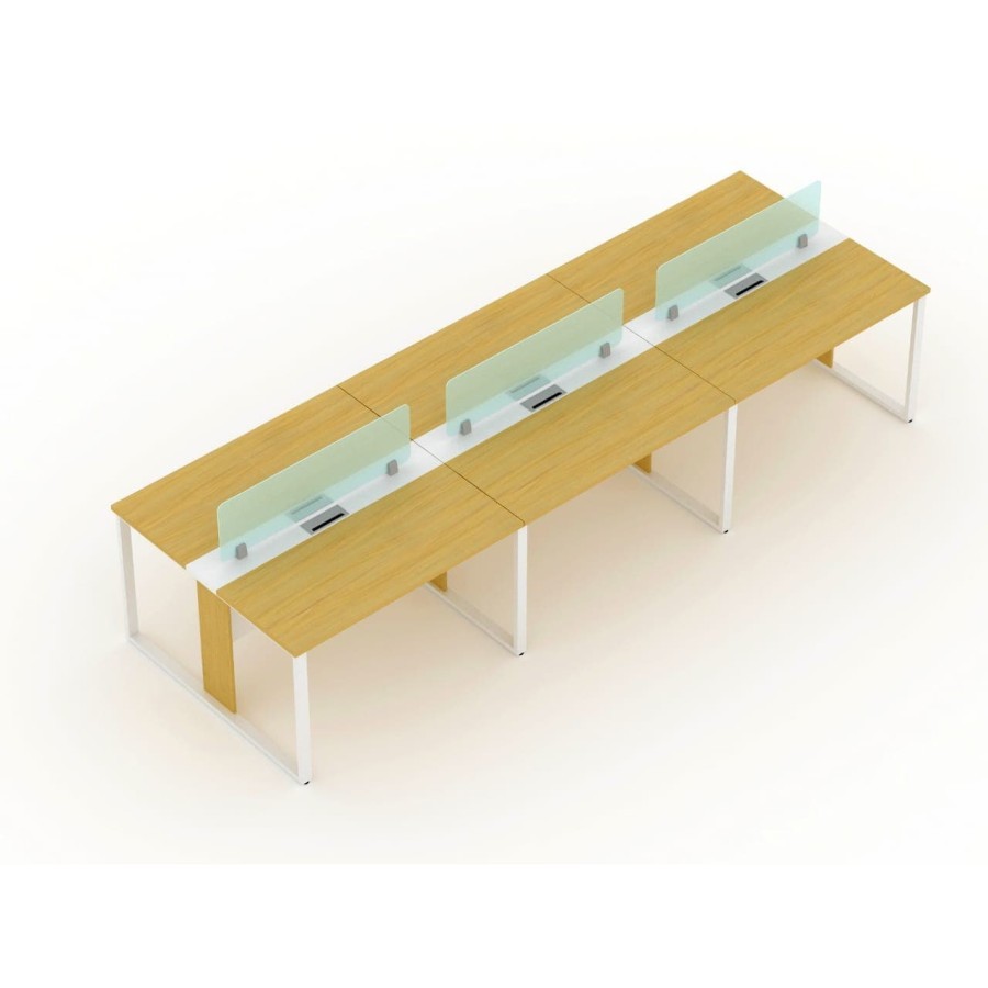 meja kantor uno partisi 6 orang uod 7033 dengan sekat kaca kaki metal