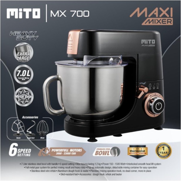 MITO Stand Mixer 7 Liter MX 700 MAXI Stainless Bowl 7L MX700 MX-700