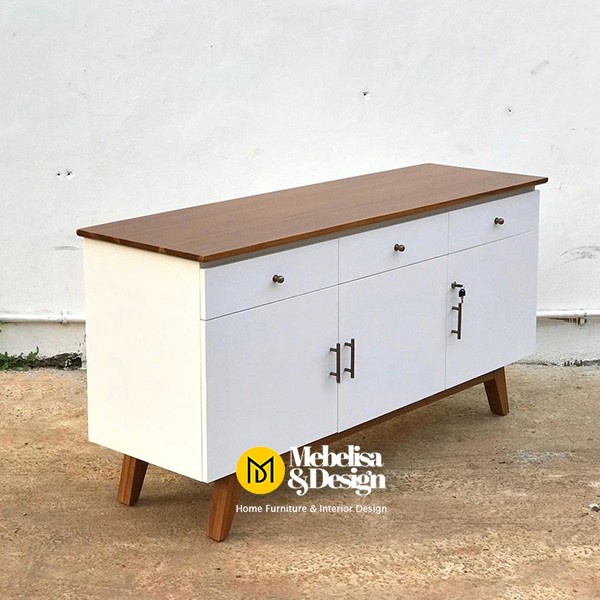 Scandinavian Bufet Laci Cat Duko Putih, Sideboard Laci Cat Duko Putih