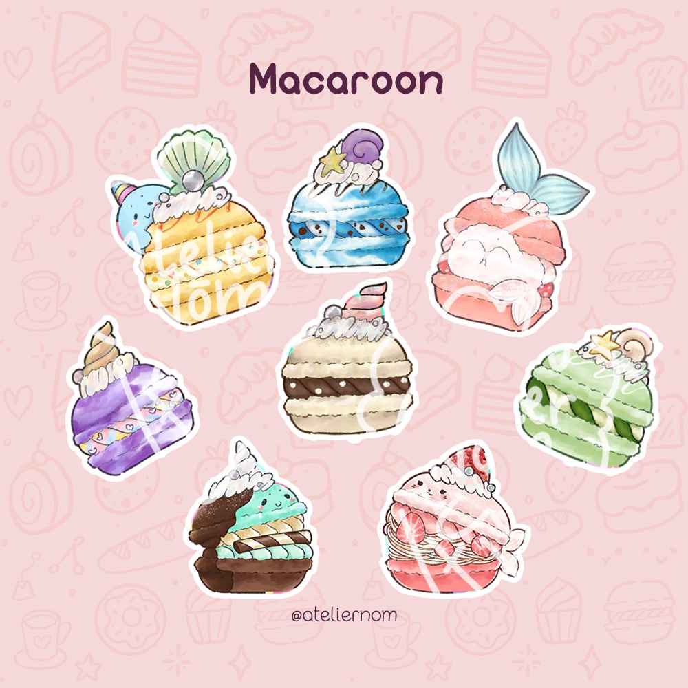 

[AtelierNom] Sticker Macaroon set lucu, stiker dessert aesthetic untuk bujo, scrapbook, planner