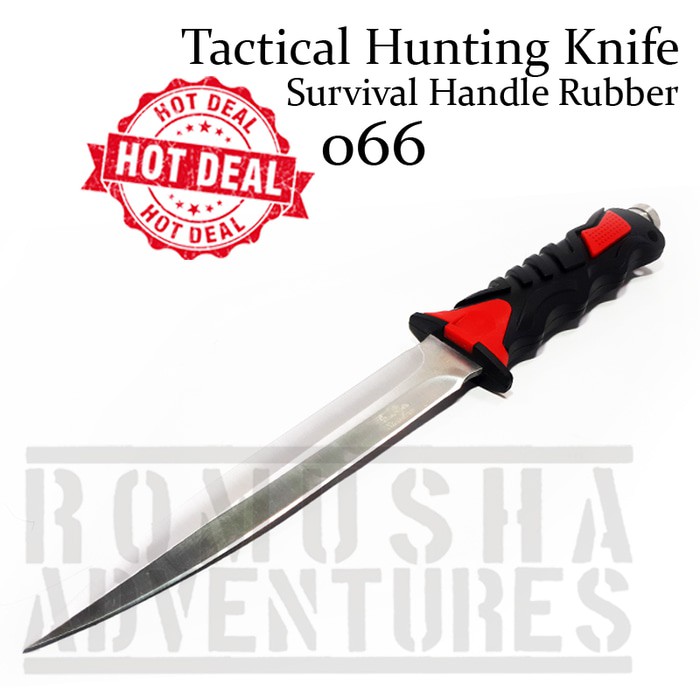 FIXED KNIFE 066 TACTICAL HUNTING RUBBER HAND GRIP SURVIVAL OUTDOOR