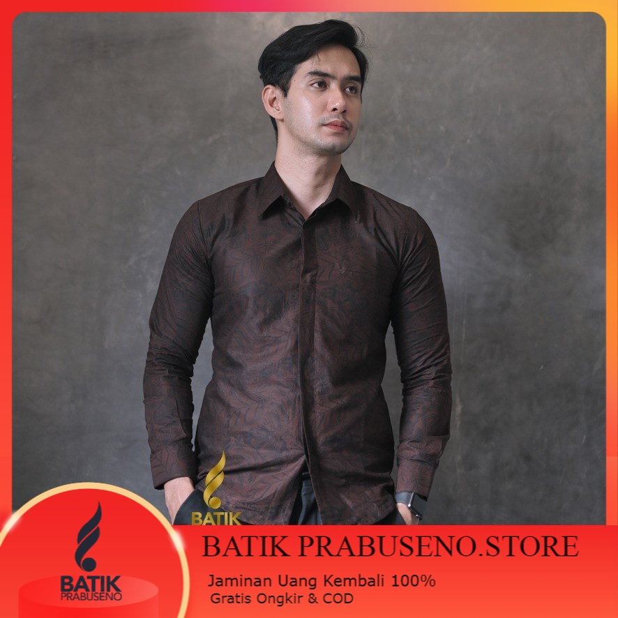 Rakabela Kemeja Kerja Kantor Batik Pria Lengan Panjang Branded Slimfit Original Prabuseno Atasan Cow