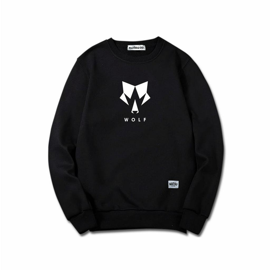 SWEATER CREWNECK PRIA SIMPLE MOTIF SERIGALA WOLF  BAHAN COTTON FLEECE