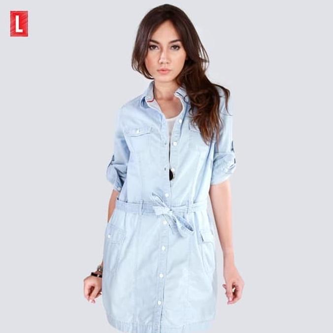 TERKINI DRESS LENGAN PANJANG CODE CHAMBRAY MINI DRESS ( 74001L2LL ) LOGO JEANS