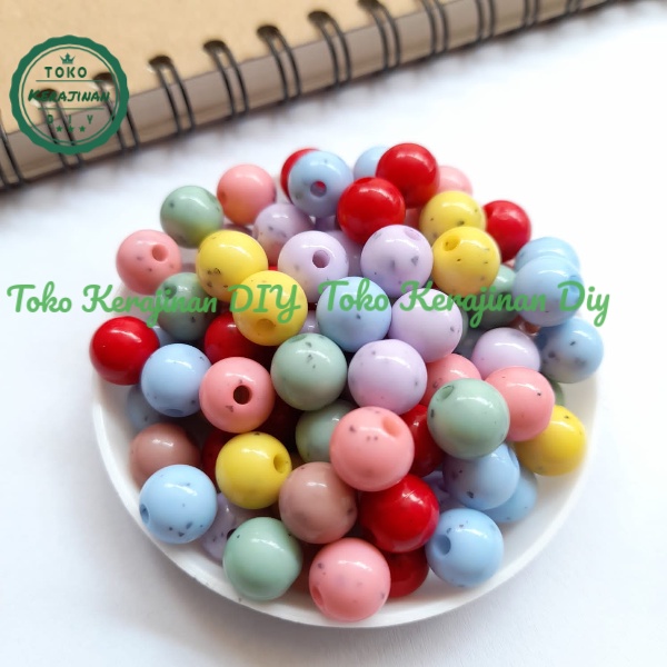 [50 Pcs] Mote Manik Susu Bintik 8mm Mote Bulat Bintik Bahan Kerajinan DIY