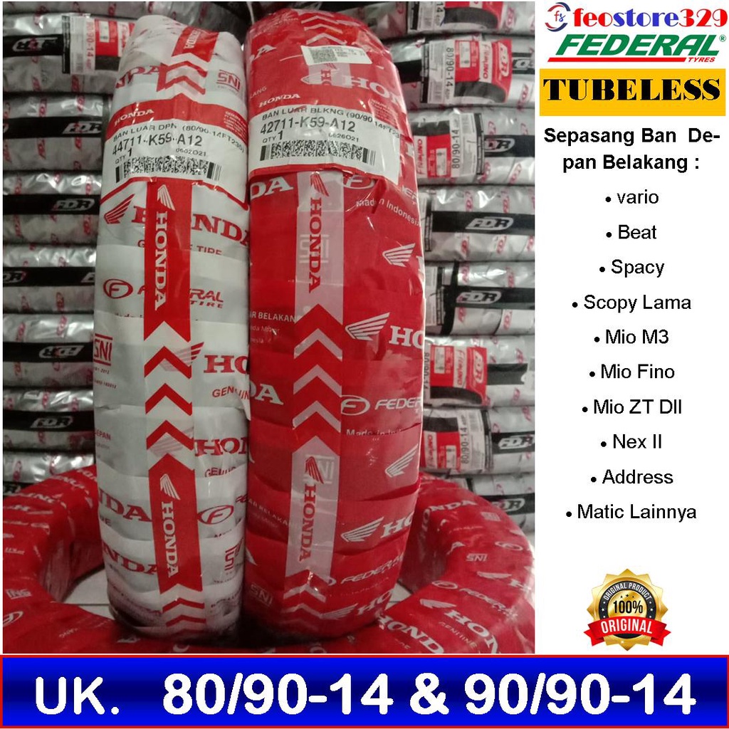 Ban Luar Tubles Depan Belakang Honda Beat Vario SEPASANG 80/90 90/90 RING 14 AHM FRE PENTIL