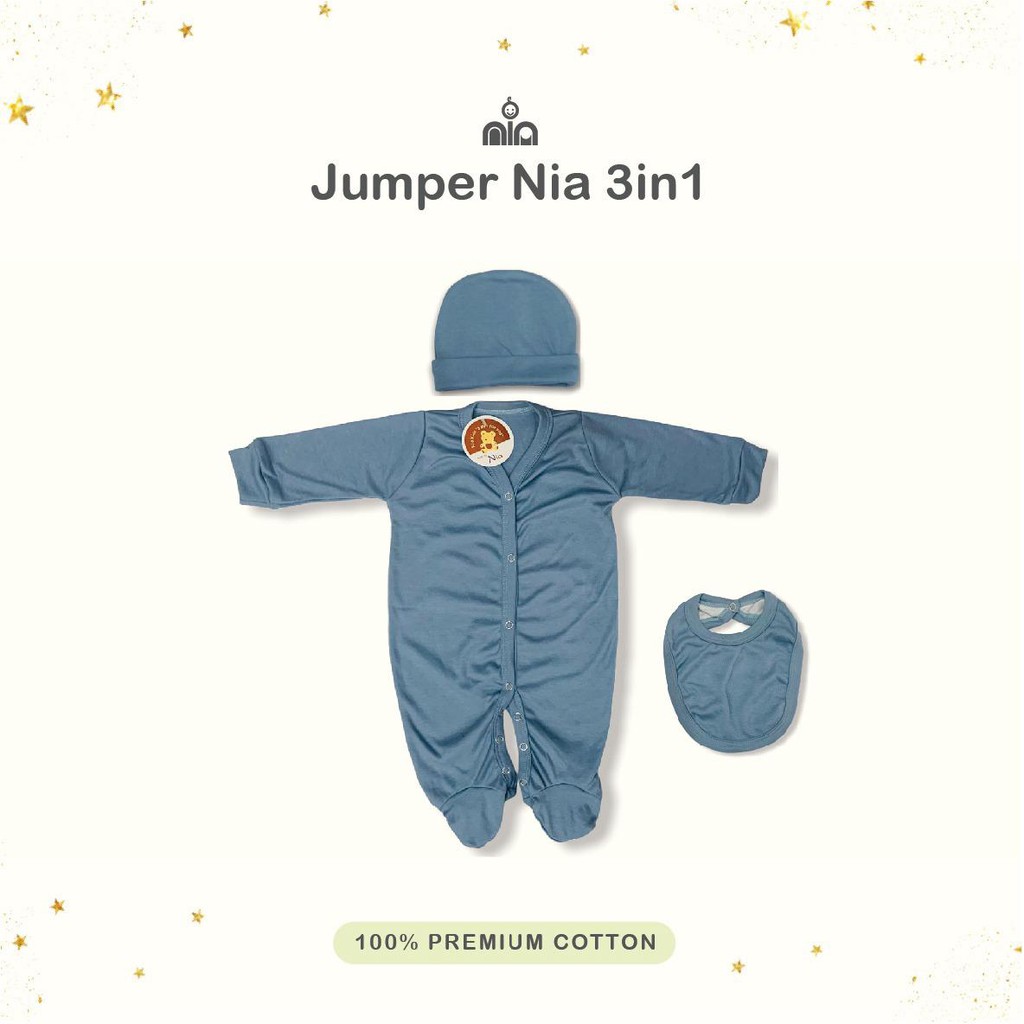 Promo !! Jumper Bayi Polos Nia Set//Sleepsuit Bayi Polos/Jumper  panjang + celemek  Bayi Murah