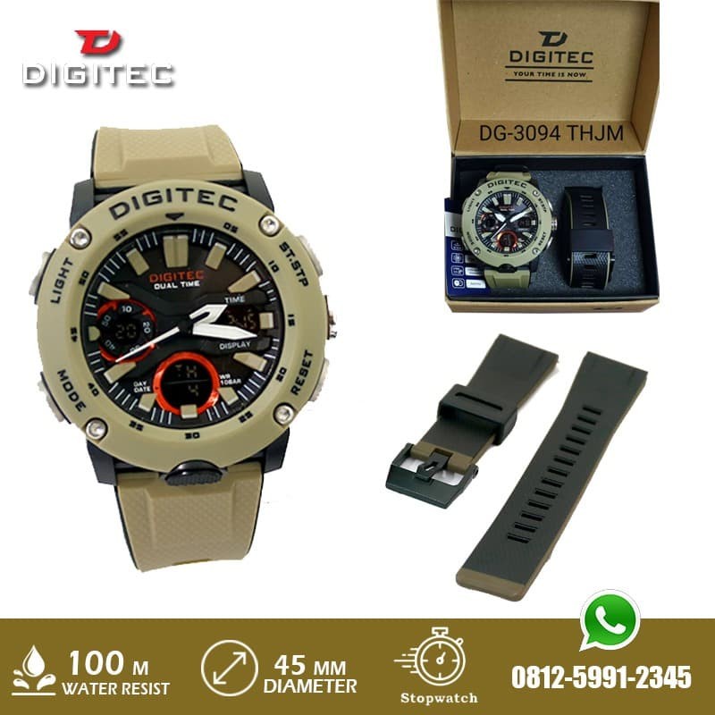 Jam Tangan Man Digitec DG 3094 DG3094 Double Time Tali Rubber Cream