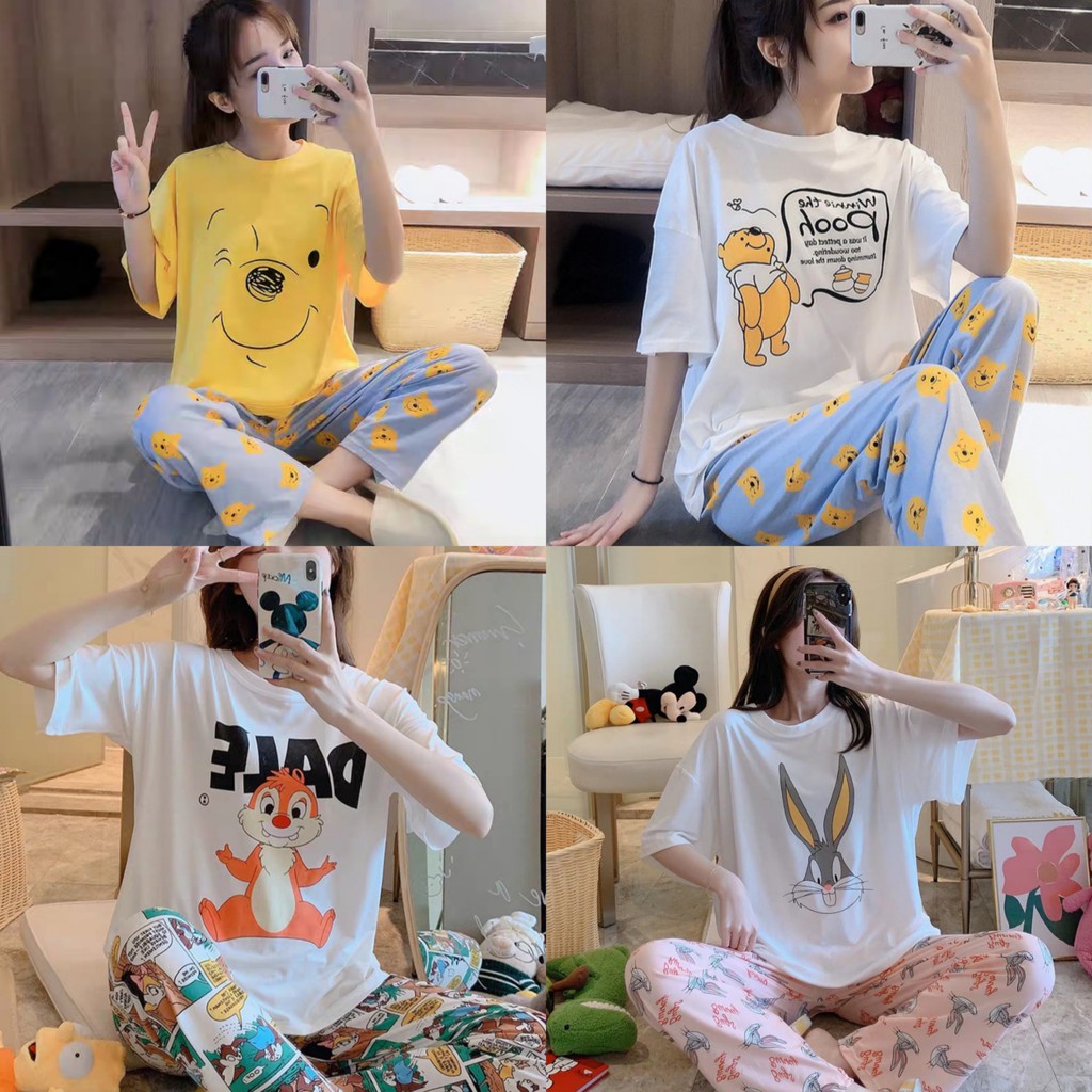 Piyama Wanita Korea Syle Motif Animasi Lucu | Shopee Indonesia