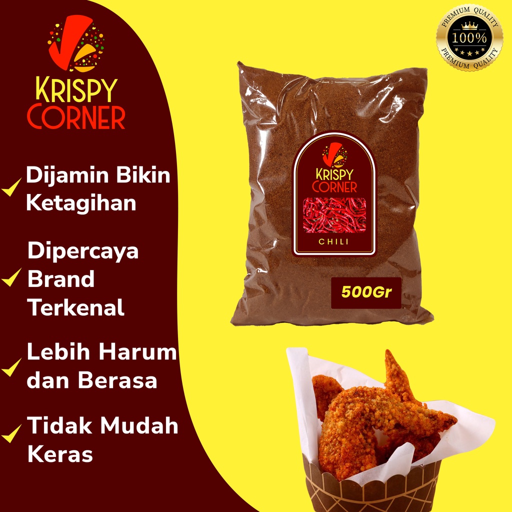 

Bumbu Cabe Bubuk Tabur Penyedap Aneka Snack Ayam Jamur Instan Rasa Chili Cabe Bubuk 500gr