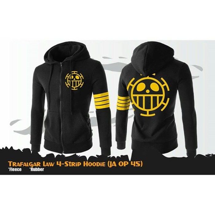 Jaket Anime One Piece Trafalgar Law 4 Strip Zipper Hoodie Jumbo