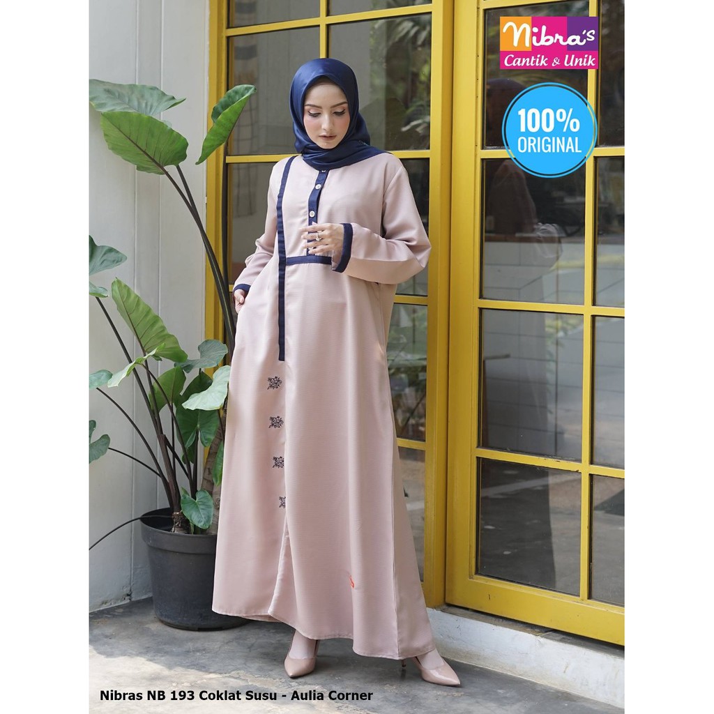 Model Kekinian Gamis Nibras NB 193 Coklat Susu ORIGINAL Baju Gamis Muslim