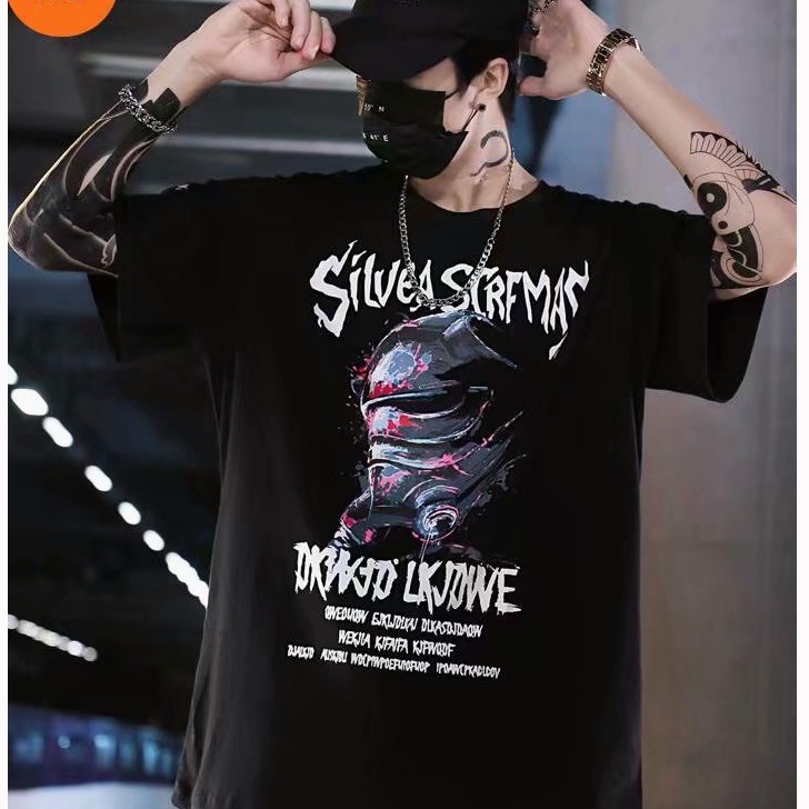 Hip-Pop T-shirt 2021 Ins Super Terkenal Anak Muda Street Fashion T-shirt Sangat Besar Cetak Alien T-