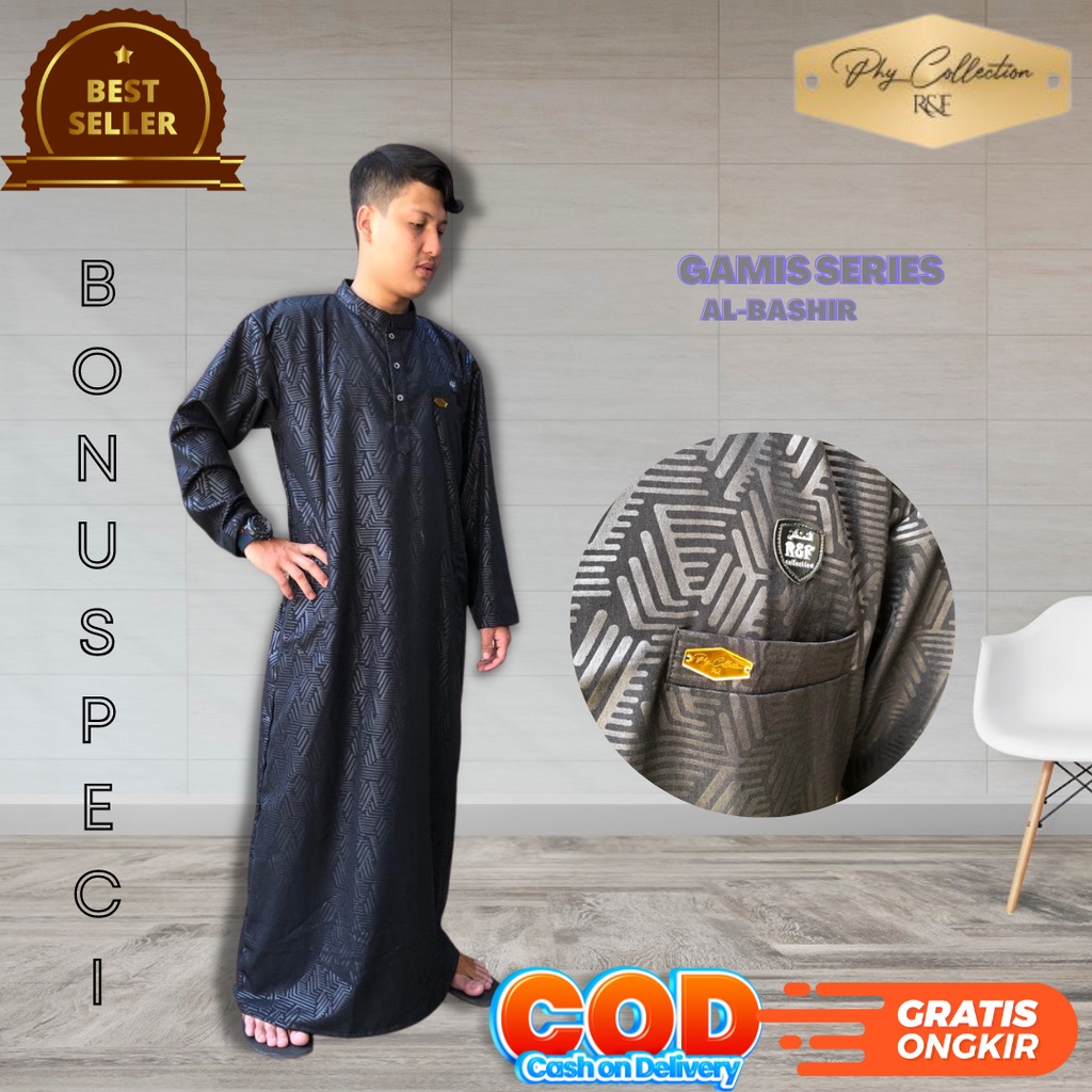 Baju Jubah Gamis Pria Laki Laki Dewasa Cowok Remaja Model Haromain Motif Embos Lengan Panjang Ukuran S M L XL XXL