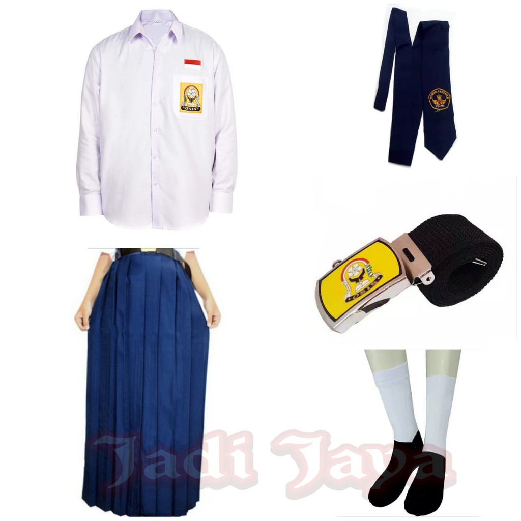 Set Seragam Biru Putih SMP Rok Panjang Baju Panjang