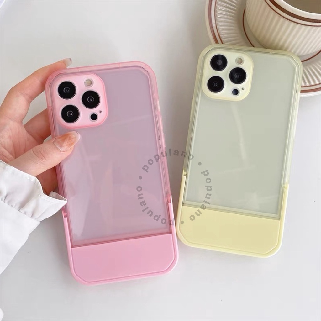 (3) Casing Softcase iPhone Stand Phone Case Soft case TPU Holder Invisible Clear Bangku