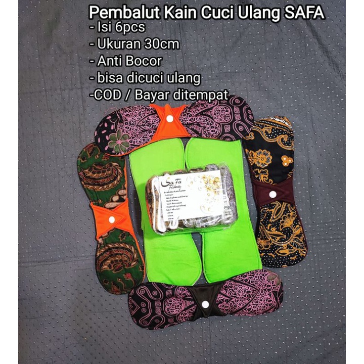 Pembalut Kain Cuci Ulang Safa Katun 30cm / Menspad Cuci ulang isi 6pcs