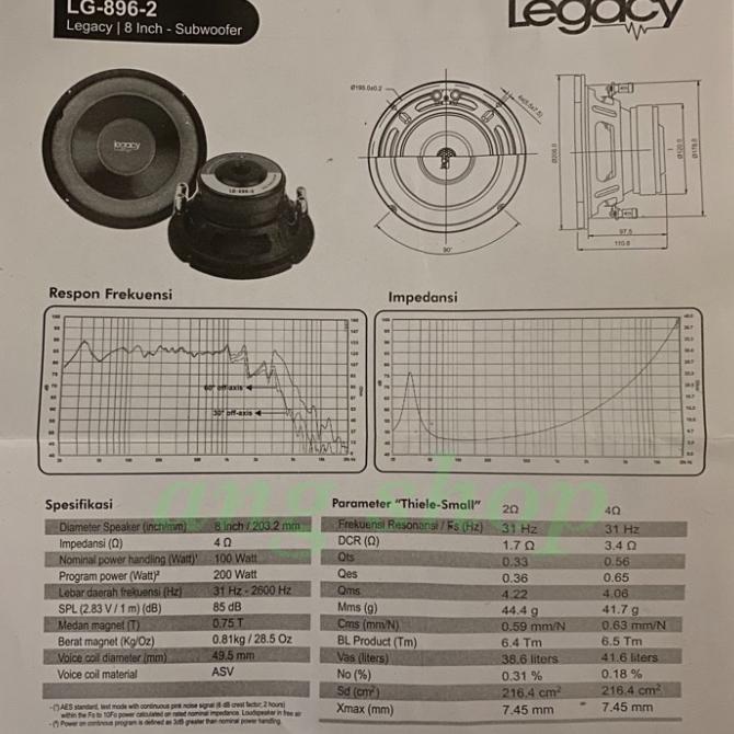 READY NEW Speaker Subwoofer 8" Sub Woofer 8 Inch Legacy LG 896-2 200 WATT |TERLARIS