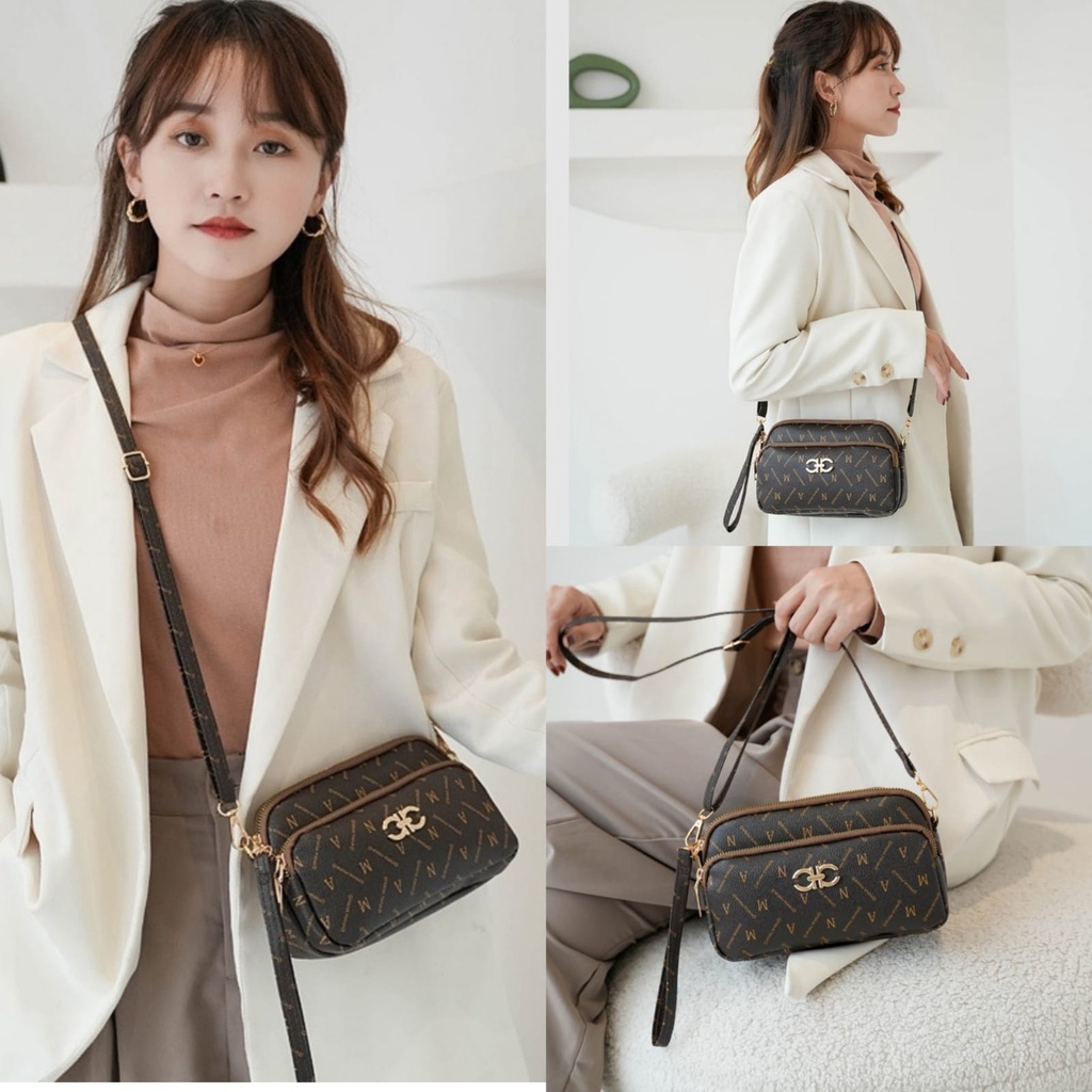 TAS SELEMPANG WANITA KOREA IMPORT KULIT COKLAT AJAMI TA560B7 SLING BAG KECIL CEWEK MURAH FASHION KEKINIAN REMAJA PREMIUM BATAM BRANDED SIMPLE LUCU