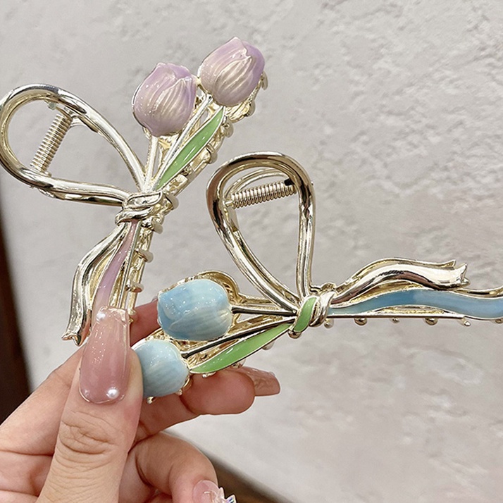 IFYOU Jepit Rambut Bentuk Hiu Tulip Bahan Logam Gaya Vintage Untuk Wanita