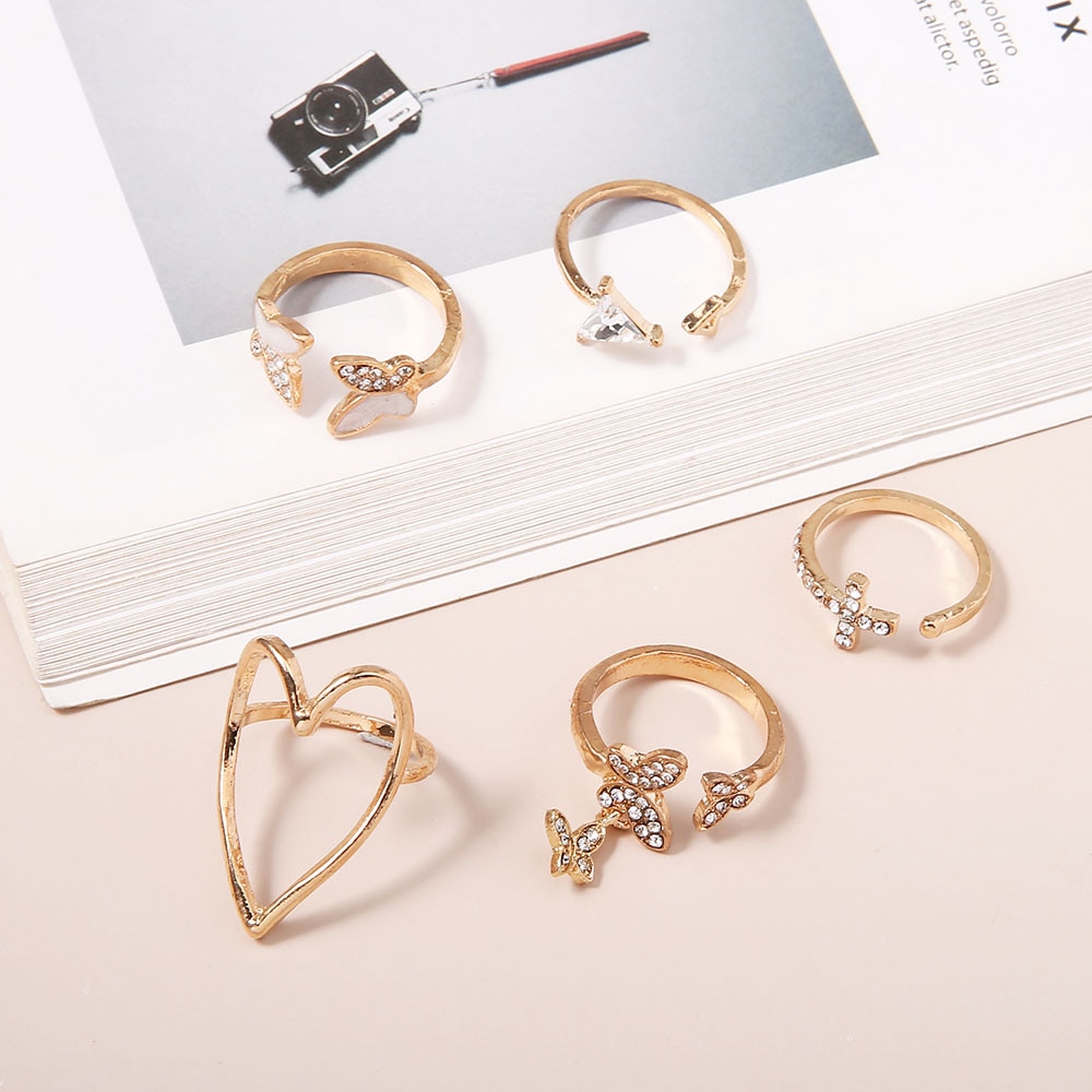 5pcs / Set Cincin Buku Jari Aneka Bentuk Warna Gold Gaya Vintage Bohemia Untuk Wanita