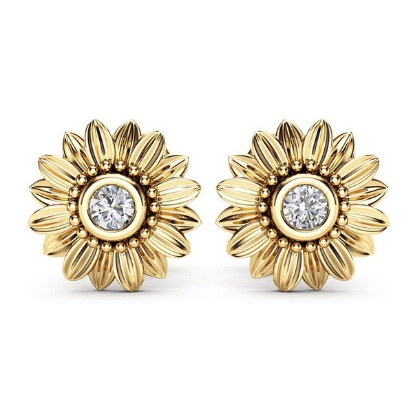 Anting Stud Desain Bunga Matahari Chrysanthemum Lapis Emas 18k Bahan Stainless Untuk Aksesoris