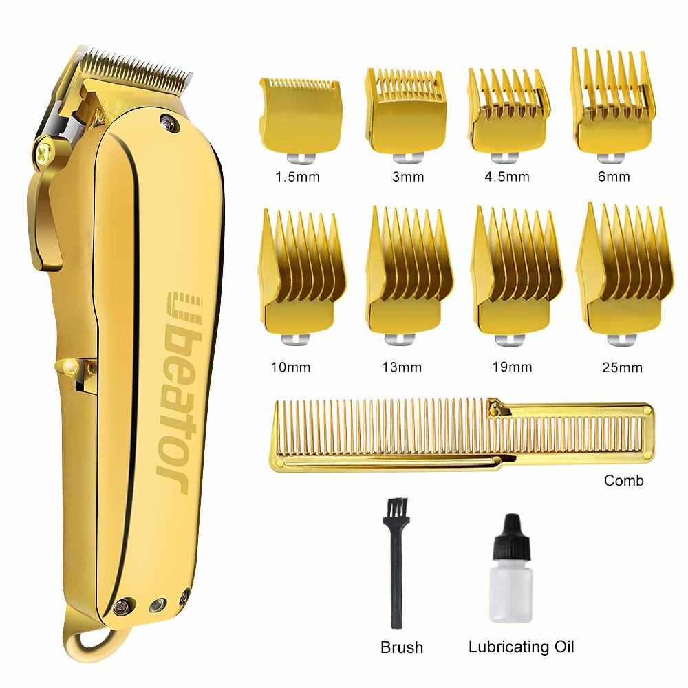 Ubeator Emas Profesional Rambut Clipper Jenggot Pemangkas untuk Pria Barber 0.1 Mm Botak Gunting
