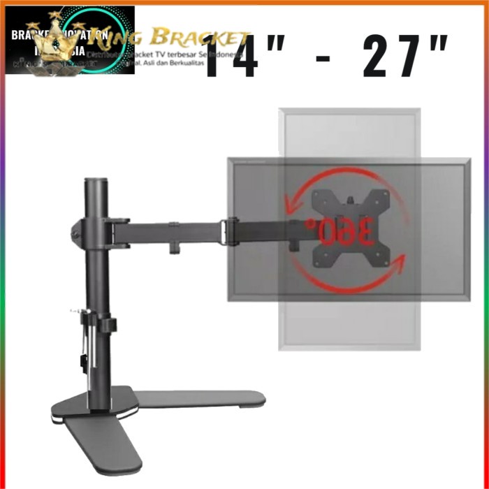 Bracket stand jepit meja single arm desk mount monitor 14-27 inci