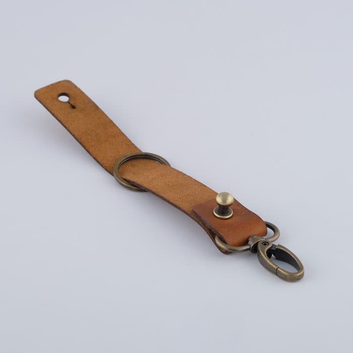 Gantungan kunci kulit asli leather keychain tan hook bronze - PHKC086