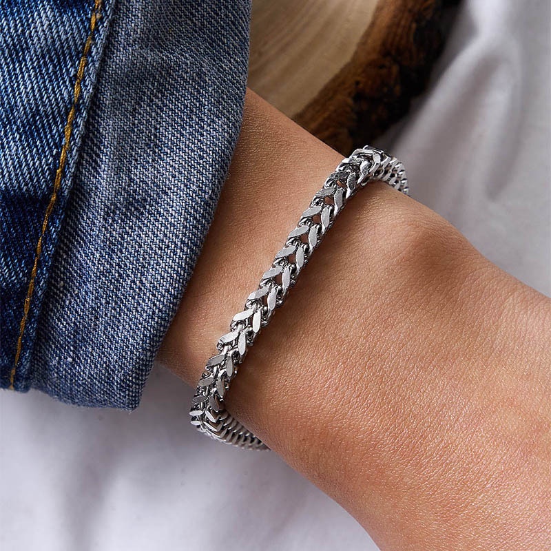 Gelang Rantai Ular Baja Titanium Sederhana Fashion Pria dan Wanita
