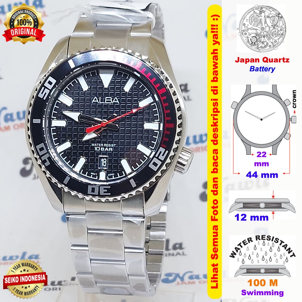 Alba Quartz AS9P01X1 Black Dial - Jam Tangan Pria AS9P01