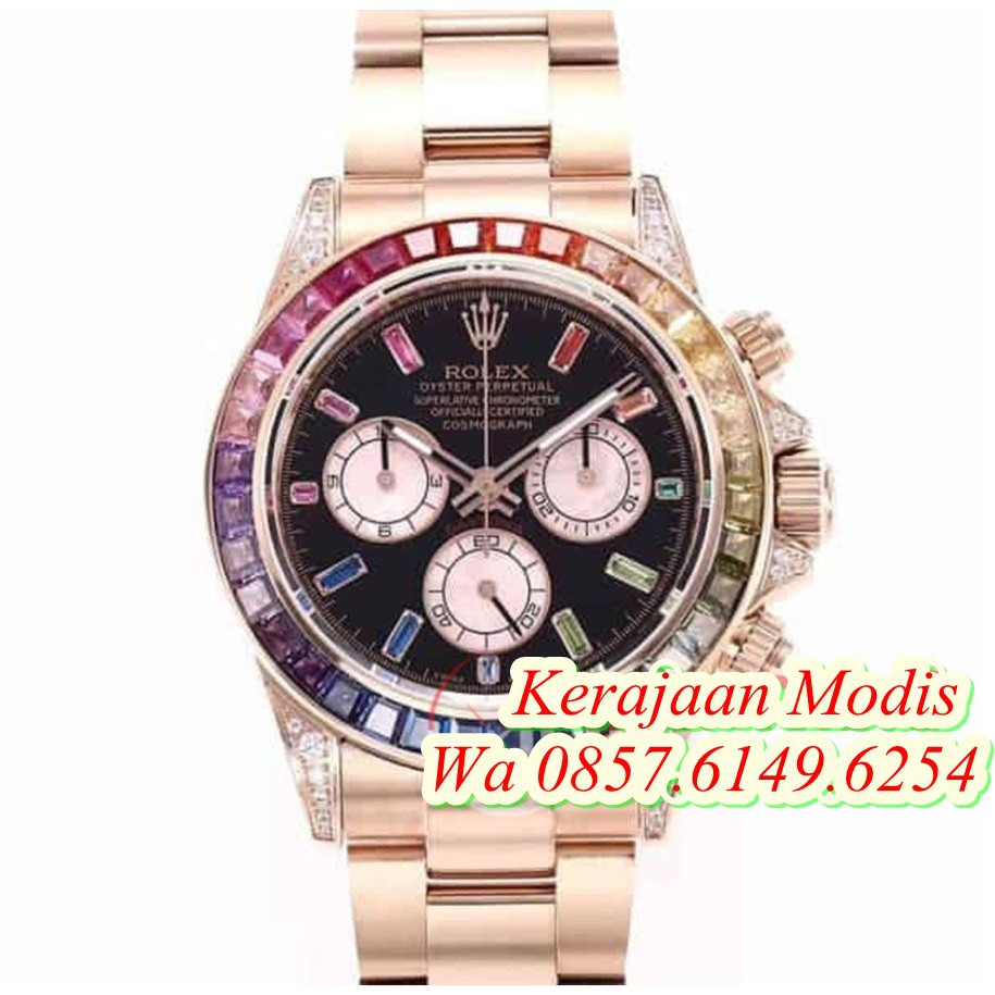 Import Rolex Daytona Cosmograph Swiss Clone 1.1 JHF Diamond Bezel RG Rainbow Garansi 1th
