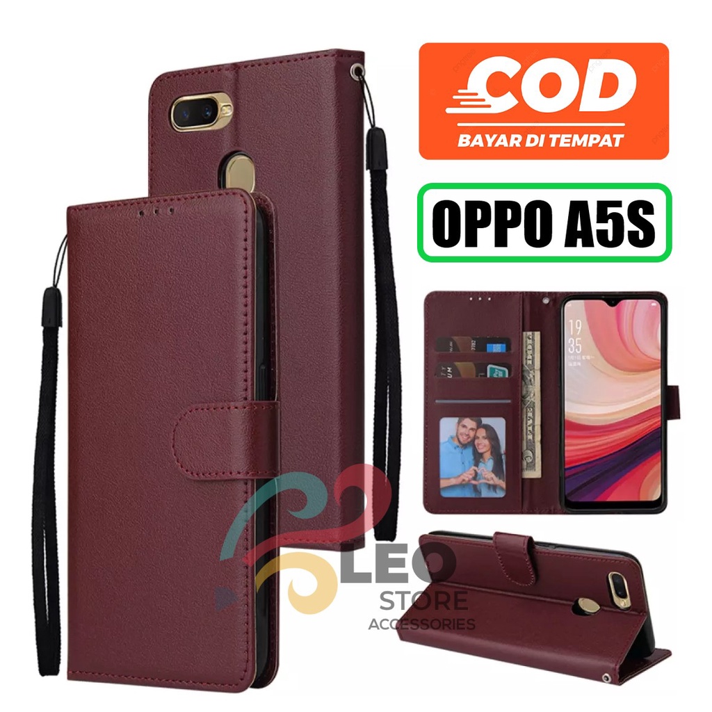 DOMPET HP UNTUK OPPO A5S 2019 LEATHER FLIP CASE UNTUK OPPO A5S 2019