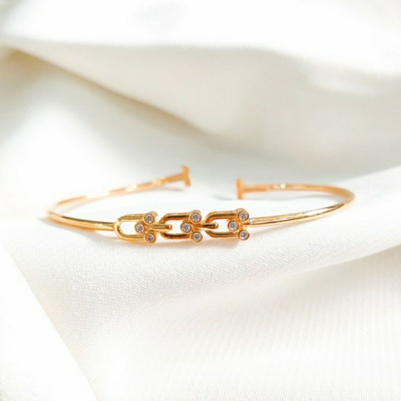 Gelang Bangle Tali susun Pemata Putih Cantik Gold Perhiasan Emas asli