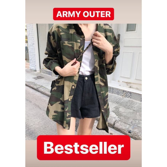 [Army Outer BC]Cardigan wanita canvas hijau army