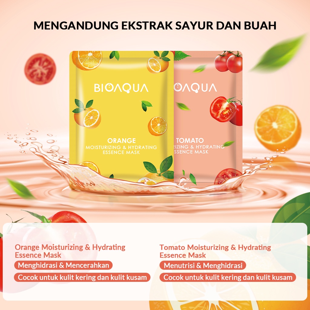 ★ BB ★ BIOAQUA Masker Sheet Mask Vegetables and Fruits Series | Natural Plant Essence Face Mask Masker Naturgo Jerawat/Hydrating/Brightening Masker Wajah BPOM | BIO AQUA