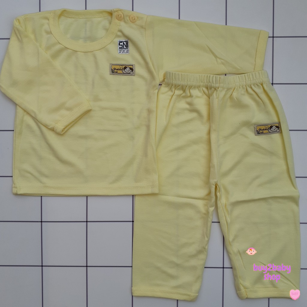 Setelan kaos panjang celana panjang bayi motif warna polos Hokiku 0-3 Bulan 1 PCS