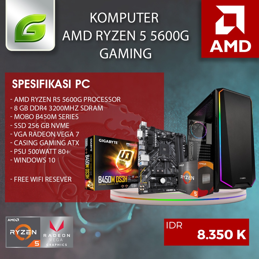 komputer/pc rakitan ryzen 5 5600g-siap pakai